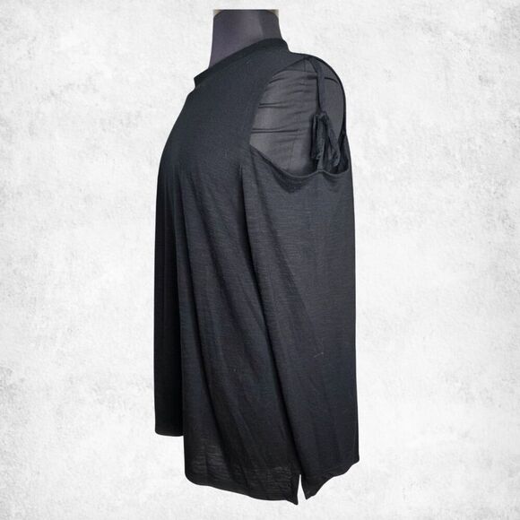 Lane Bryant Black Cold Shoulder Top 22/24 Plus Size Tie Sleeve Modal Blend Tunic - Picture 3 of 7